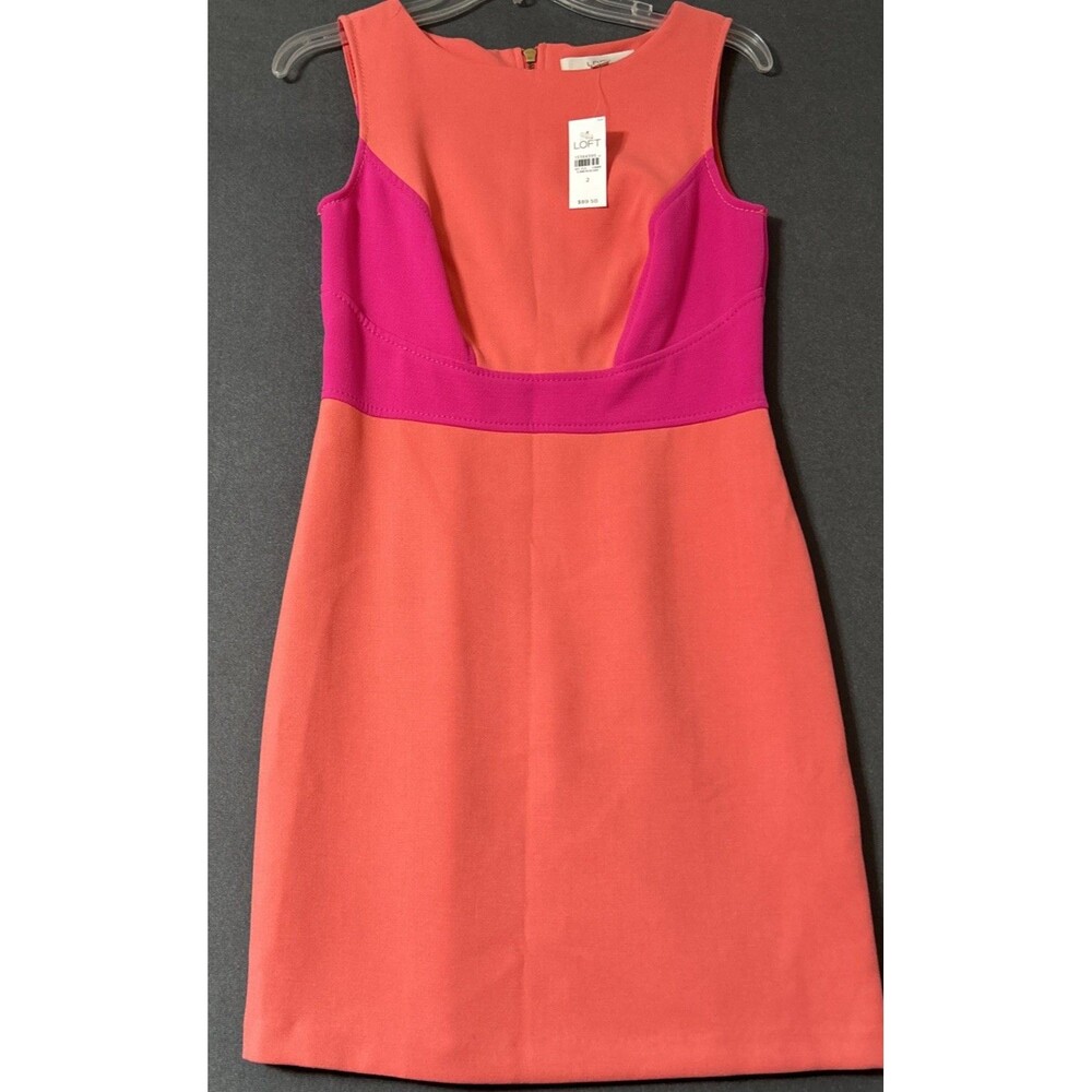 LOFT Women's Sleeveless Dress Color Block Textured Orange and Pink Sz 2